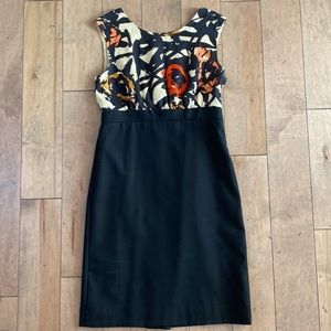Lk NEW J Crew black abstract fall print pencil dress v-back silk wool size 8
